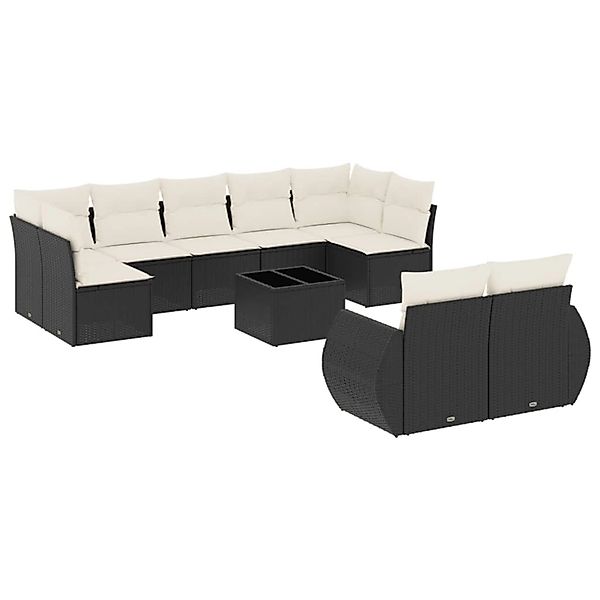 vidaXL 10-Tlg Garten-Sofagarnitur mit Kissen Schwarz Poly Rattan 3254163 günstig online kaufen