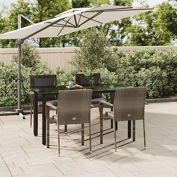 Vidaxl 5-tlg. Garten-essgruppe Mit Kissen Schwarz Und Grau Poly Rattan günstig online kaufen