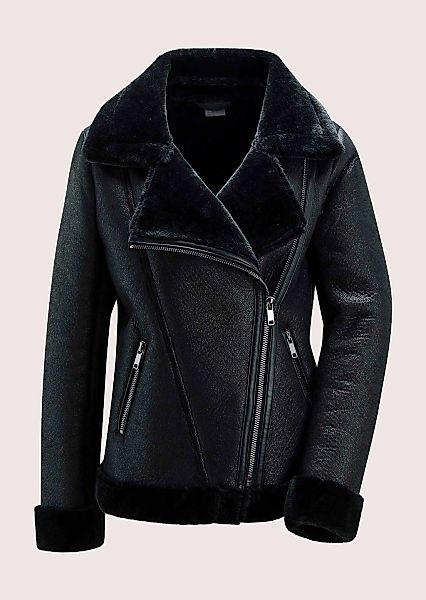 MADELEINE Kurzjacke "Jacke Edle Bikerjacke mit Reverskragen" Fake-Fur Lammf günstig online kaufen