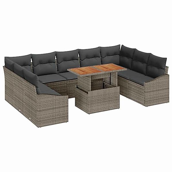 vidaXL Garten-Sofa-Set mit Speicher 10-Tlg Grau Poly Rattan 3358617 günstig online kaufen