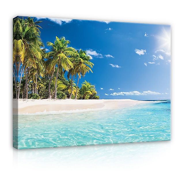Wallarena Leinwandbild Strand Meer Palmen Tropische Blau Wandbild Groß XXL günstig online kaufen