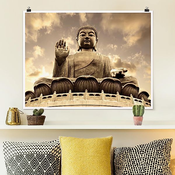 Poster - Querformat Großer Buddha Sepia günstig online kaufen