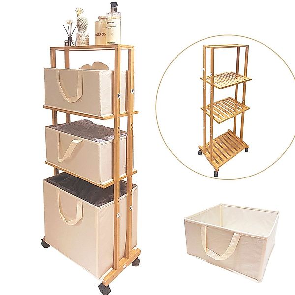 WAOHO Badregal Bambus-Lagerregal mit Rollen, 4 günstig online kaufen