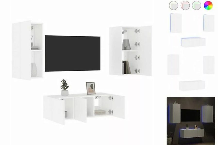 vidaXL TV-Schrank 4-tlg Wohnwand mit LED-Beleuchtung Weiß Holzwerkstoff günstig online kaufen