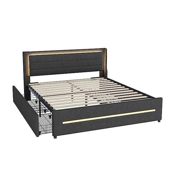 Gotagee Polsterbett Doppelbett LED Ablagefächern Grau Gästebett Flachbett 1 günstig online kaufen