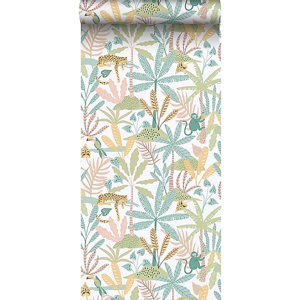 Sanders & Sanders Tapete Dschungeltiere Grün Blau und Gelb 53 cm x 10.05 m günstig online kaufen