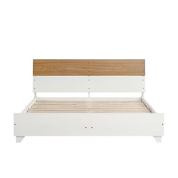 Yemaster Holzbett Doppelbett 160x200 cm in Weiß/Natur, mit farblich abgeset günstig online kaufen