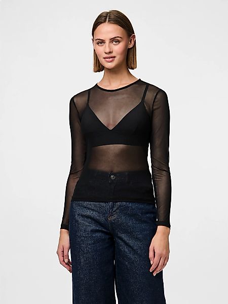 pieces Langarmshirt "PCNINNI LS MESH TOP NOOS BC" Materialmix, regular fit günstig online kaufen