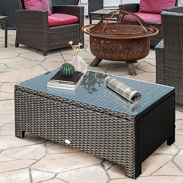 Outsunny Garten Beistelltisch Couchtisch aus wetterfestem Polyrattan Schwar günstig online kaufen