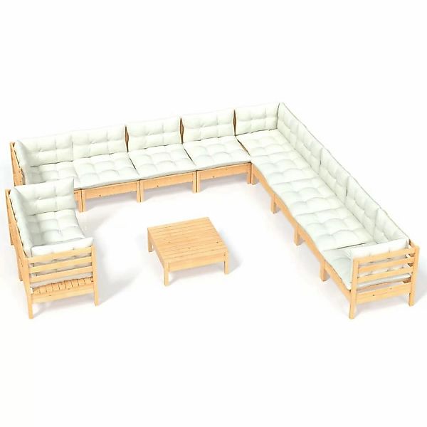 12-tlg. Garten-lounge-set Mit Creme Kissen Massivholz Kiefer günstig online kaufen