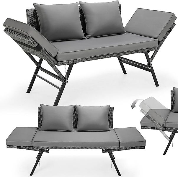 TLGREEN Gartenbank mit Liegefunktion, Wetterfest UV-beständig Rattan Garten günstig online kaufen