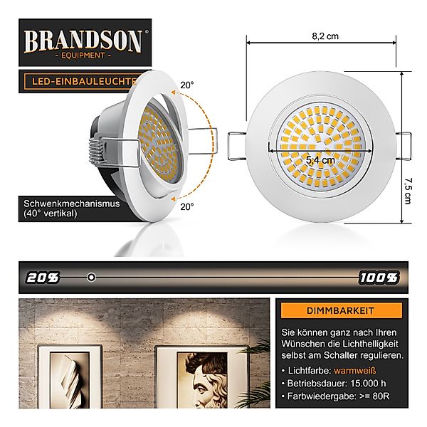 Brandson LED Einbaustrahler, Dimmfunktion, Schwenkmechanismus (30° günstig online kaufen