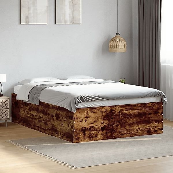 furnicato Bettgestell Räuchereiche 135x190 cm Holzwerkstoff günstig online kaufen