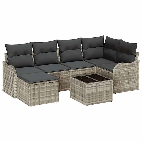 vidaXL Garten-Sofa-Set mit Kissen 7-Tlg Hellgrau Poly Rattan 3345782 günstig online kaufen