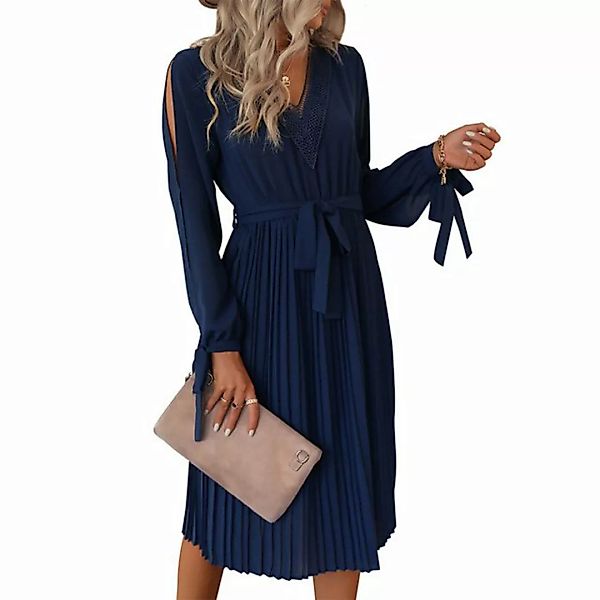 KIKI A-Linien-Kleid Einfarbiges, hohles Langarmkleid günstig online kaufen