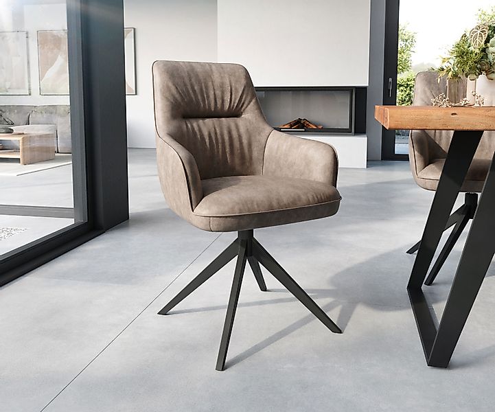 Esszimmerstuhl Zelia-Flex mit Armlehnen Mikrofaser Taupe Vintage Kreuzgeste günstig online kaufen