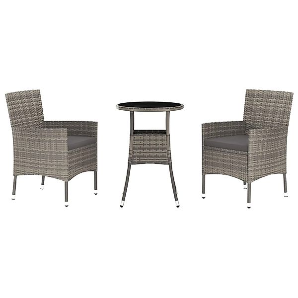 vidaXL 3-tlg Garten-Bistro-Set mit Kissen Grau Poly Rattan Modell 1 günstig online kaufen