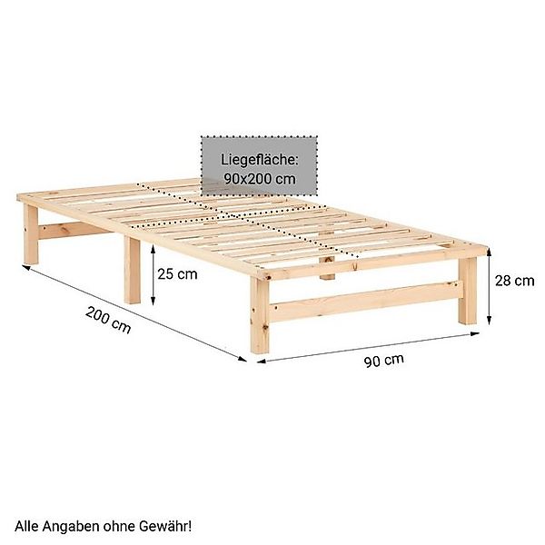 Homestyle4u Holzbett 90x200 / 100x200 / 140x200 Weiß Natur Grau Palettenbet günstig online kaufen