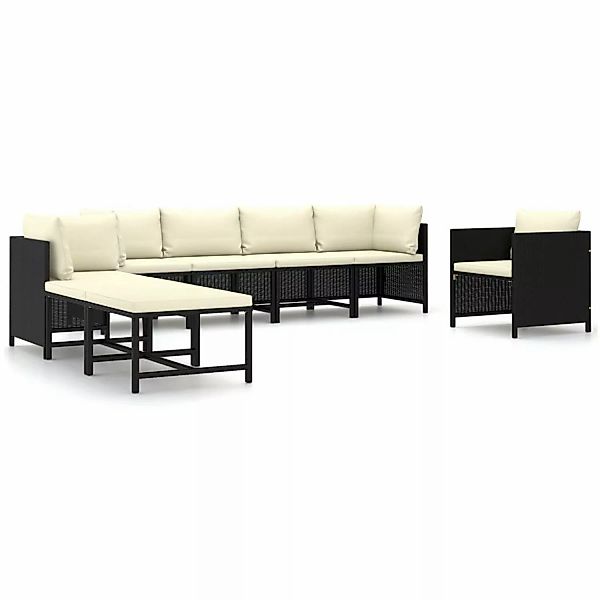 8-tlg. Garten-lounge-set Mit Kissen Poly Rattan Schwarz günstig online kaufen