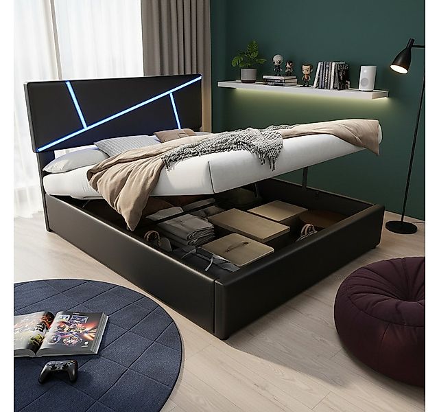 Flieks Polsterbett, LED Beleuchtung hydraulisches Stauraumbett 90x200cm Kun günstig online kaufen