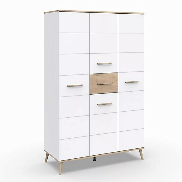 Lomadox Kleiderschrank FELIN-43 weiß Eiche skandinavian Design Kleiderstang günstig online kaufen