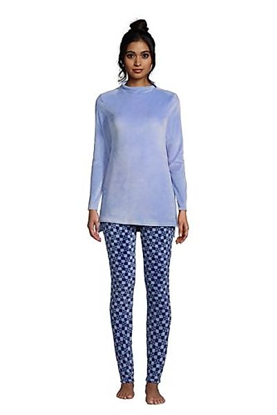 Pyjama-Set Cozy aus Stretch-Velours, Damen, Größe: S Normal, Blau, Polyeste günstig online kaufen