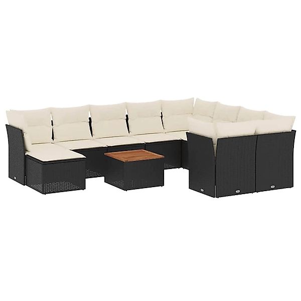 vidaXL 11-Tlg Garten-Sofagarnitur mit Kissen Schwarz Poly Rattan 3256301 günstig online kaufen