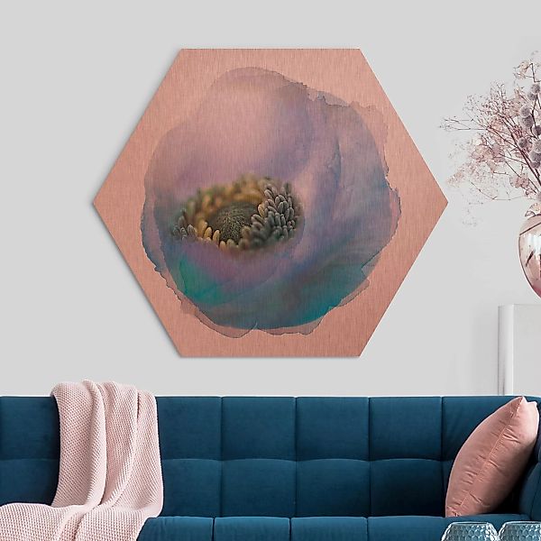 Hexagon-Alu-Dibond Bild Wasserfarben - Anemone auf dem Fluss günstig online kaufen