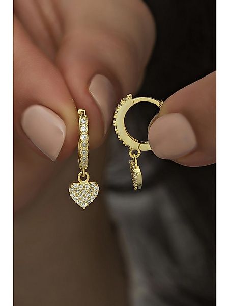 Nisan Ohrring-Set, Silber Ohrringe, Herz Anhänger, Goldplattiert, Zirkonia, günstig online kaufen
