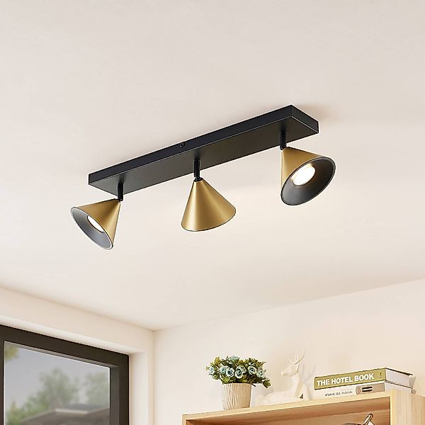 Lucande Kartio Deckenlampe, 3-fl.,neigbar, messing günstig online kaufen