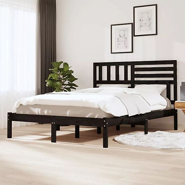 Vidaxl Massivholzbett Schwarz Kiefer 135x190 Cm 4ft6 Double günstig online kaufen