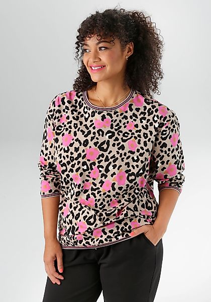Aniston PLUS Sweatshirt, mit großflächigem, farbenfrohem Leoblumendruck - N günstig online kaufen