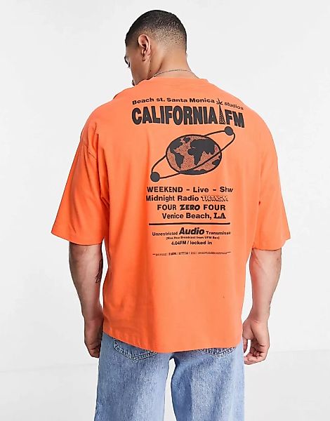ASOS DESIGN – Oversized-T-Shirt in Orange mit Textprint auf dem Rücken günstig online kaufen