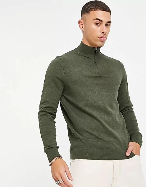 Burton – Pullover in Khaki mit Stehkragen und kurzem Reißverschluss-Grün günstig online kaufen