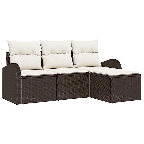 vidaXL Garten-Sofa-Set mit Kissen 4-Tlg Braun Poly Rattan 3345988 günstig online kaufen