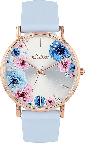 s.Oliver Quarzuhr 2038371, Armbanduhr, Damenuhr, analog, Blumen, Silikonarm günstig online kaufen