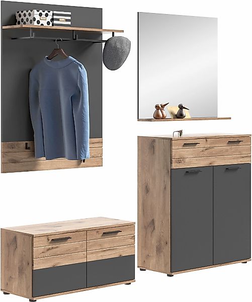 Home affaire Garderoben-Set "Riga, Breite 195 cm, hochwertige Rillenfräsung günstig online kaufen