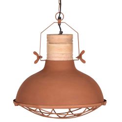 Pendelleuchte in Rostfarben Metall und Massivholz günstig online kaufen