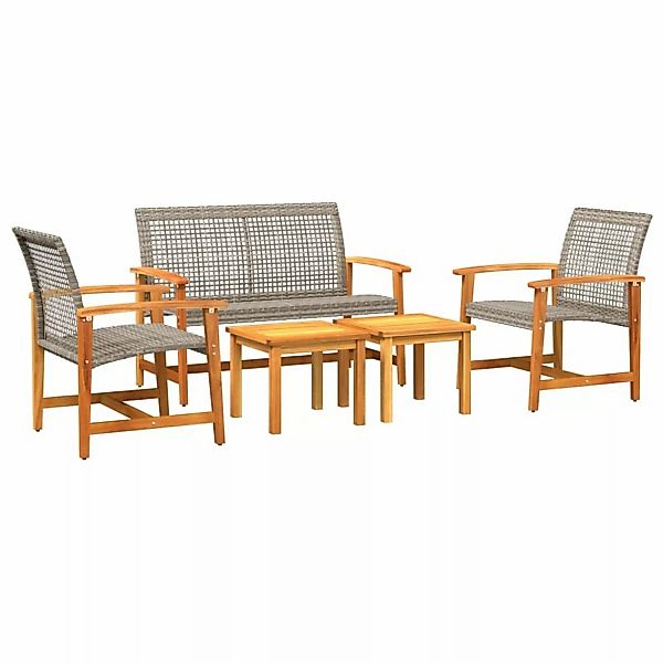 vidaXL 5-tlg Garten-Lounge-Set Grau Poly Rattan und Akazienholz günstig online kaufen