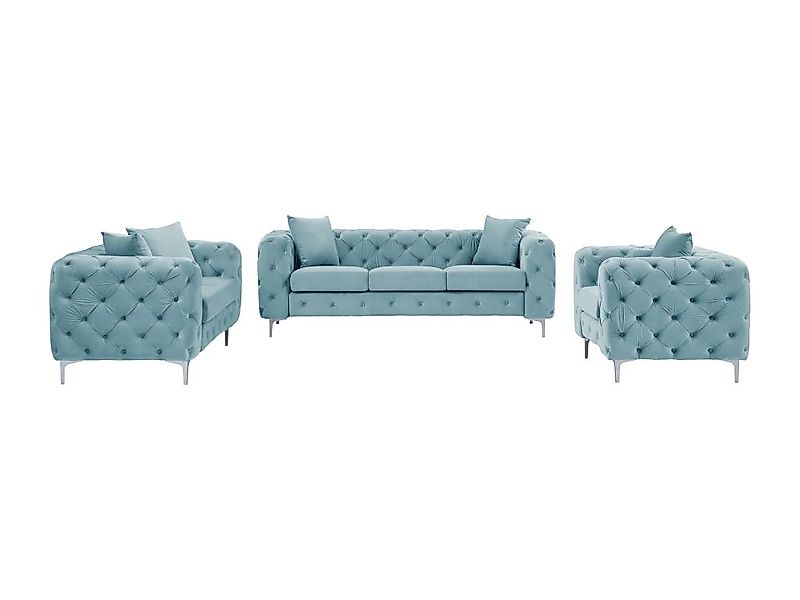 Chesterfield-Sofa 3-Sitzer, 2-Sitzer & Chesterfield-Sessel - Samt - Pastell günstig online kaufen