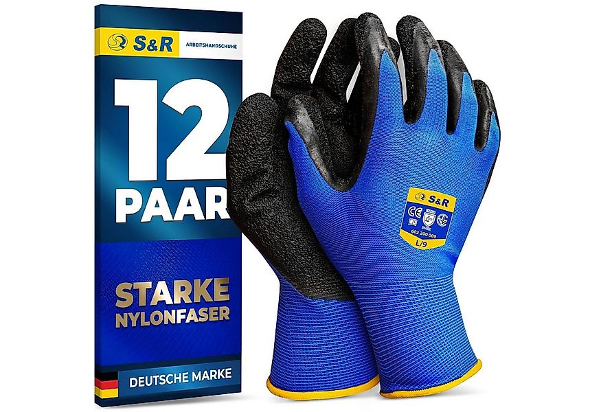S&R Arbeitshandschuhe Schutzhandschuhe, 12 Paar aus Nylonfaser mit Latexbes günstig online kaufen