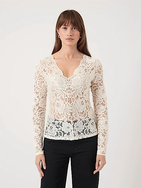 Y.A.S Spitzenshirt "YASLACEY LS V-NECK LACE TOP S. NOOS" günstig online kaufen