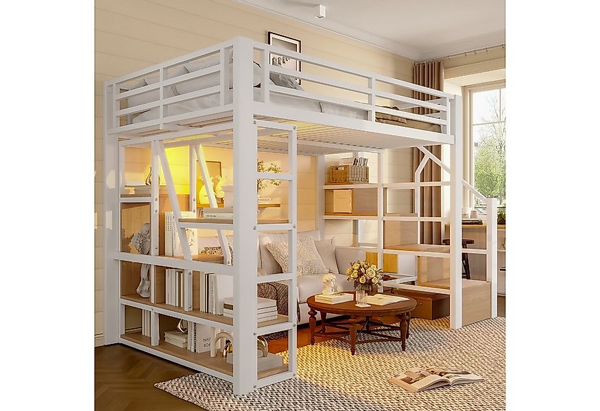 REDOM Kinderbett aus Metall mit Schutzgeländer, Leiter und integriertem Sta günstig online kaufen