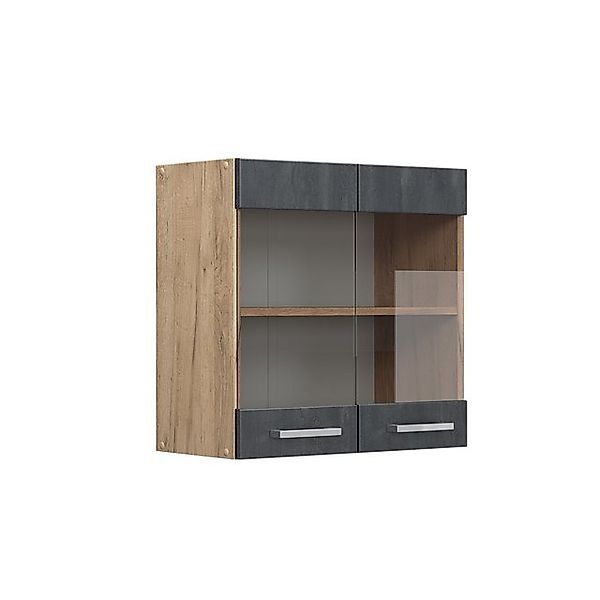 Vicco Küchenglasschrank R-Line Glashängeschrank Schwarz Beton/Goldkraft Eic günstig online kaufen