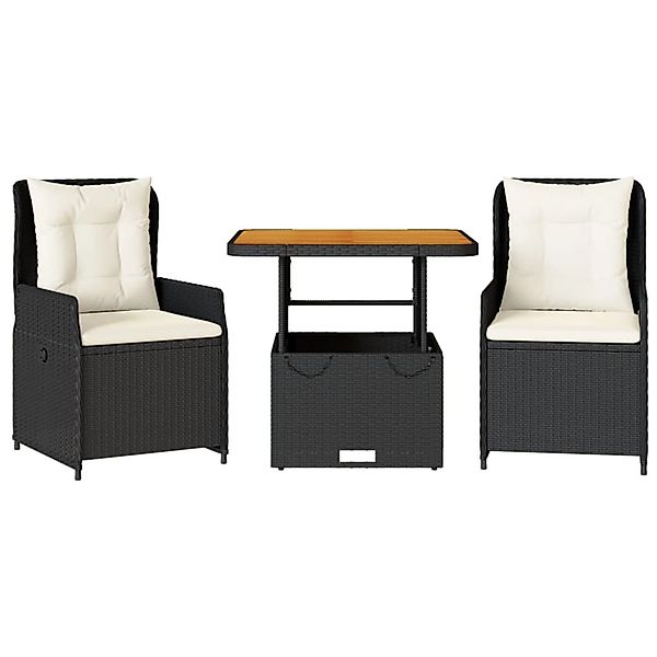 vidaXL 3-Tlg Bistro-Set mit Kissen Schwarz Poly Rattan 3262765 günstig online kaufen