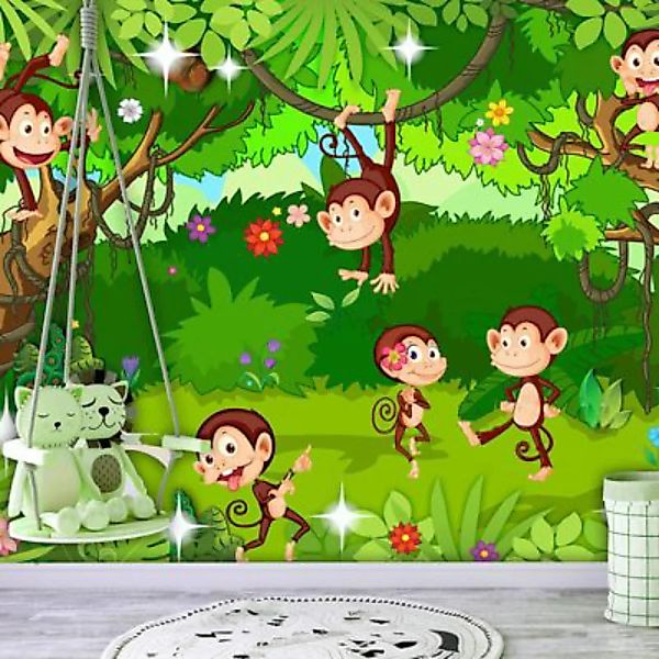 artgeist Fototapete Monkey Tricks grün Gr. 100 x 70 günstig online kaufen