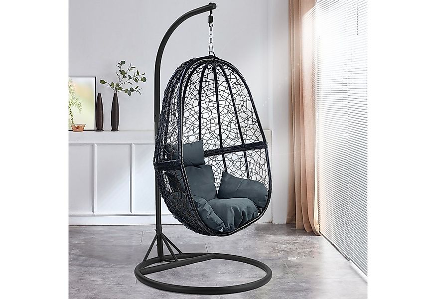 RAMROXX Hängesessel Luxus FUN XL Gestell Schwarz mit Korb Schwarz und Kisse günstig online kaufen