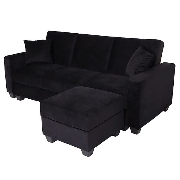 MCW Sofa H47 mit Ottomane Samt Schwarz günstig online kaufen
