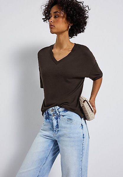 STREET ONE T-Shirt mit V-Ausschnitt und im Strick-Look günstig online kaufen