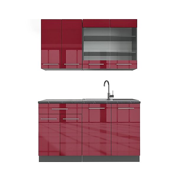 Vicco Fame-Line Singleküche Bordeaux Hochglanz/Anthrazit 140 cm ohne Arbeit günstig online kaufen